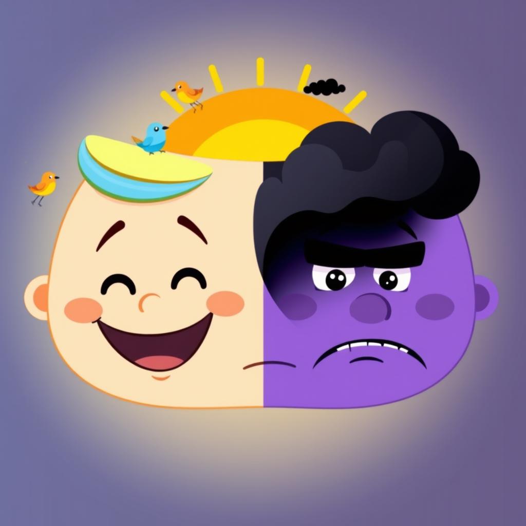 A cartoon illustration featuring two distinct faces representing split personality