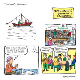 A comic strip depicting the challenges of agriculture with a particular focus on fishing
