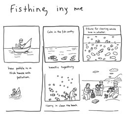 A black and white comic strip illustrating the issues in fishing as an agricultural concern