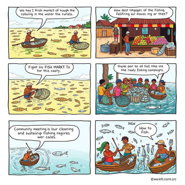 A comic strip illustrating the challenges faced in agriculture, specifically focusing on fishing