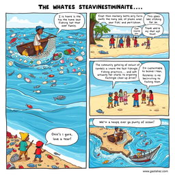 A comic strip addressing the issues in agriculture, particularly focusing on fishing