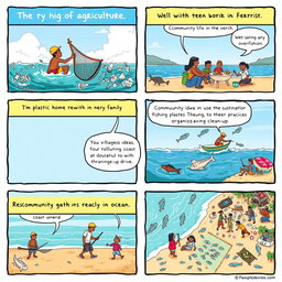 A comic strip addressing the issues in agriculture, particularly focusing on fishing
