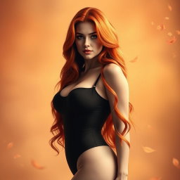 A vibrant and alluring portrait of a young curvy redhead woman, exuding confidence and sensuality