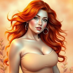 A vibrant and alluring portrait of a young curvy redhead woman, exuding confidence and sensuality