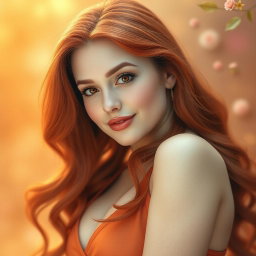 A vibrant and alluring portrait of a young curvy redhead woman, exuding confidence and sensuality