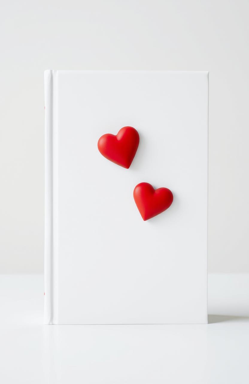 A crisp white book cover featuring two medium-sized red hearts positioned in the upper third of the cover
