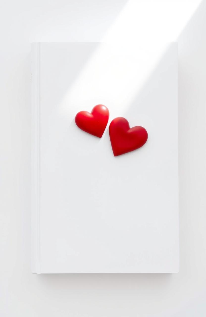 A minimalist white book cover featuring two medium-sized red hearts prominently placed in the upper third of the cover