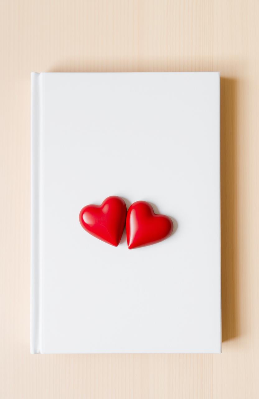 A clean and minimalistic white book cover featuring two medium-sized red hearts positioned prominently in the upper third of the cover