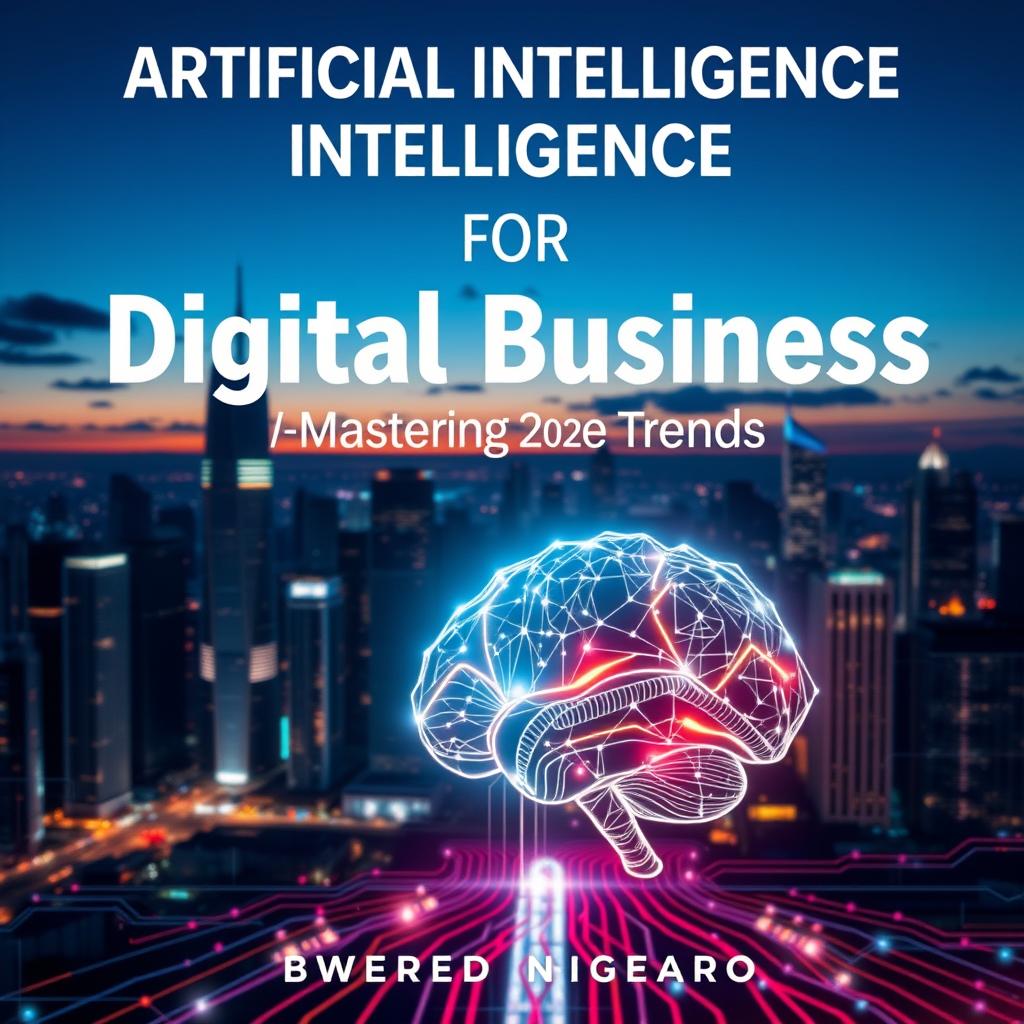 A visually striking ebook cover for 'Artificial Intelligence for Digital Business: Mastering the 2025 Trends'
