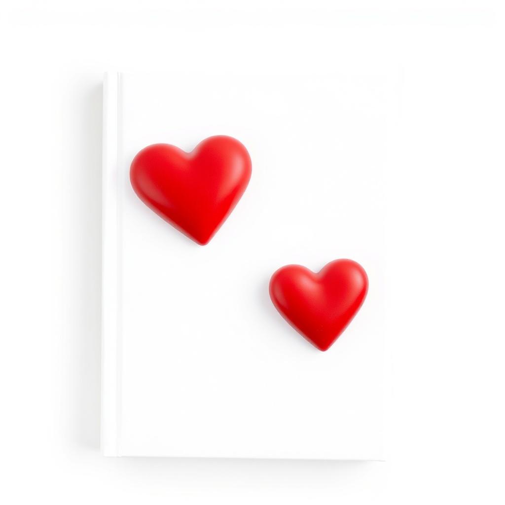 A pristine white book cover adorned with two medium-sized red hearts placed centrally in the upper third of the cover