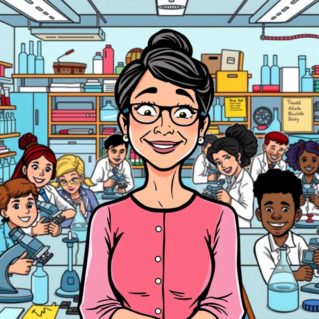 A vibrant comic-style illustration of a well-organized laboratory scene