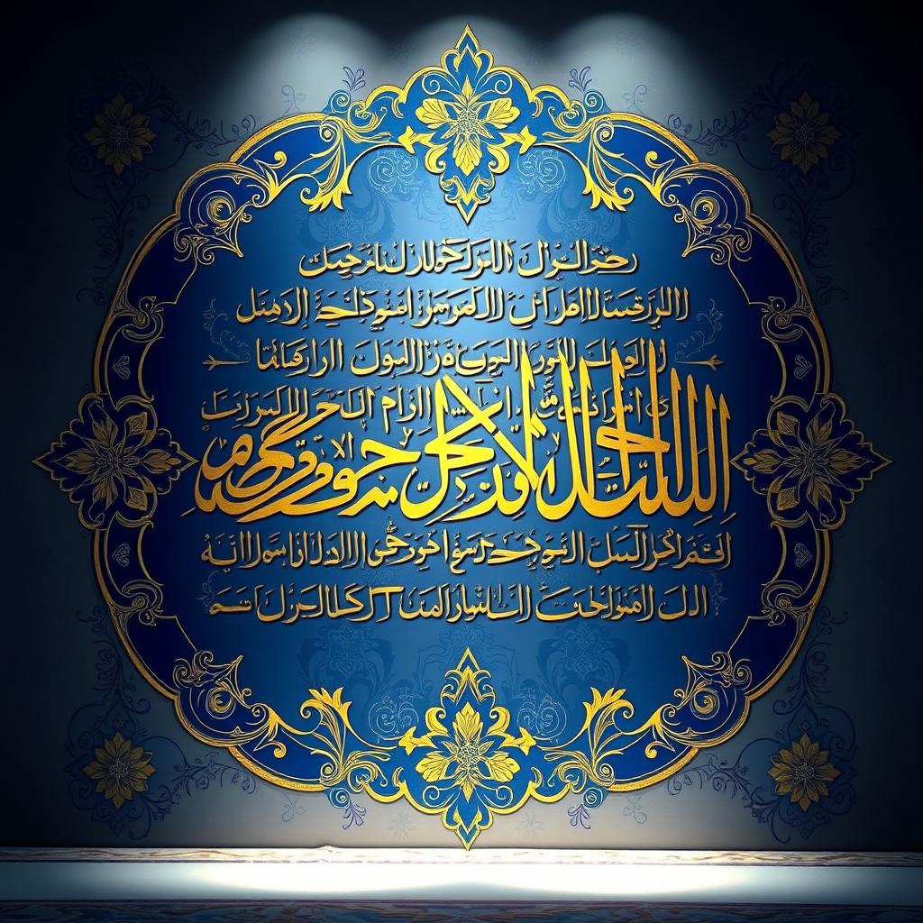 An elegant and serene Islamic calligraphy art piece depicting the verses from the Quran, expressing themes of faith, dedication in prayer, avoidance of distractions, and responsibility in dealings