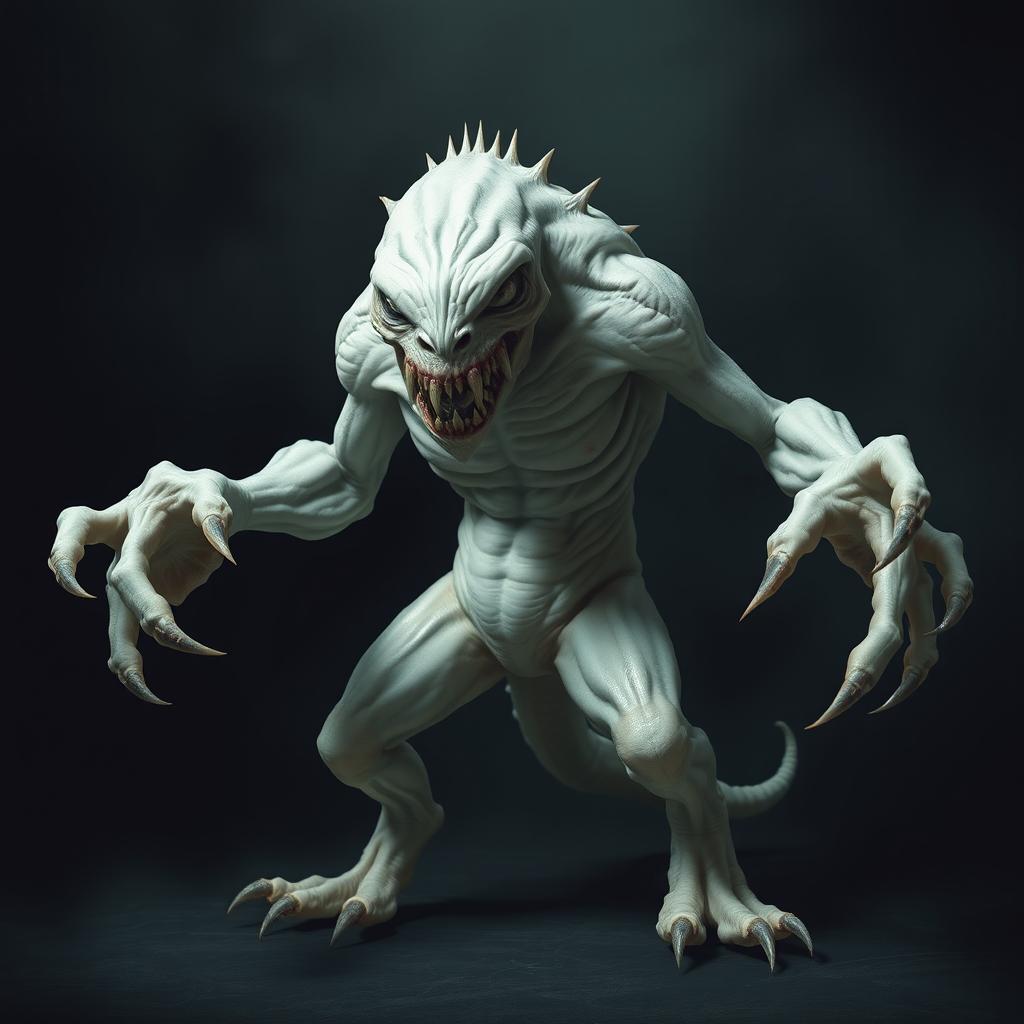 An anthropomorphic monster with long, sharp teeth, resembling a human but with exaggerated features