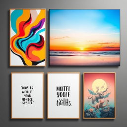 A stunning array of wall art posters displaying a variety of artistic styles
