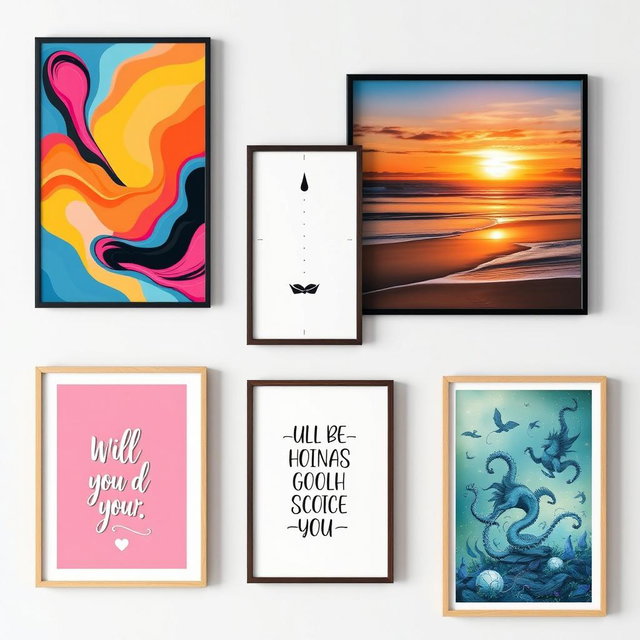 A stunning array of wall art posters displaying a variety of artistic styles