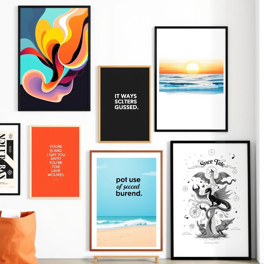 A stunning array of wall art posters displaying a variety of artistic styles