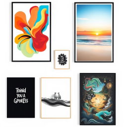 A stunning array of wall art posters displaying a variety of artistic styles