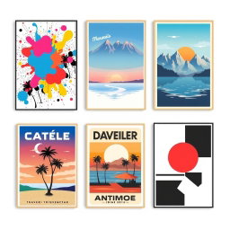 A vibrant collection of wall art posters showcasing a variety of themes and styles