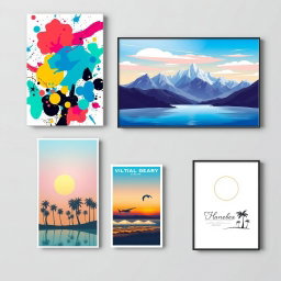 A vibrant collection of wall art posters showcasing a variety of themes and styles