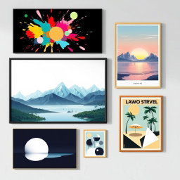 A vibrant collection of wall art posters showcasing a variety of themes and styles