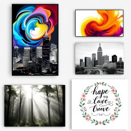 A diverse set of wall art posters designed to enhance home or office interiors