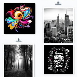 A diverse set of wall art posters designed to enhance home or office interiors