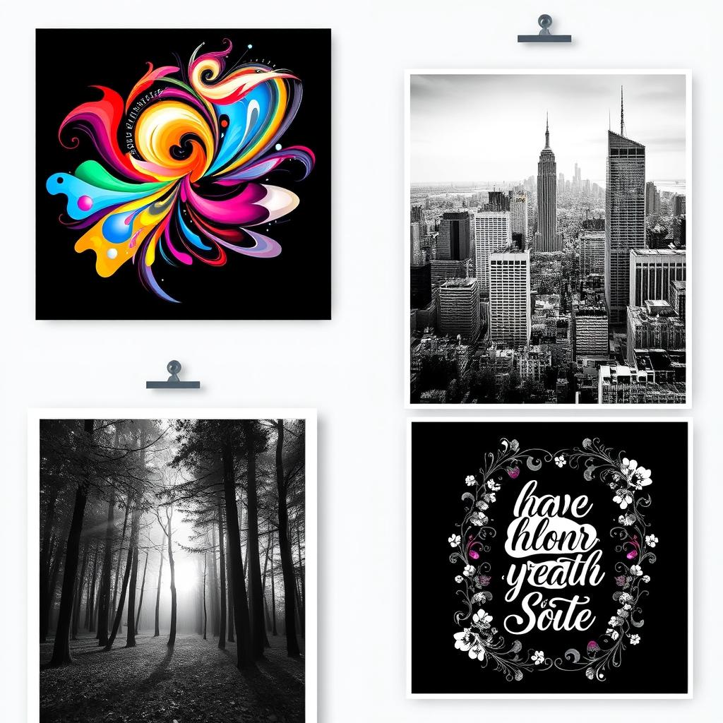 A diverse set of wall art posters designed to enhance home or office interiors