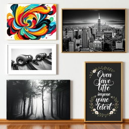 A diverse set of wall art posters designed to enhance home or office interiors