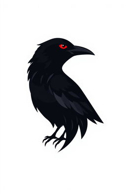 A sleek, modern logo featuring a stylized black raven with striking red eyes