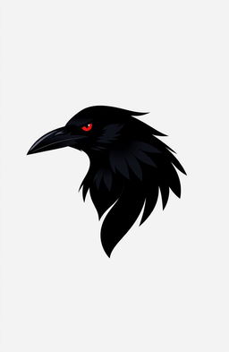 A sleek, modern logo featuring a stylized black raven with striking red eyes
