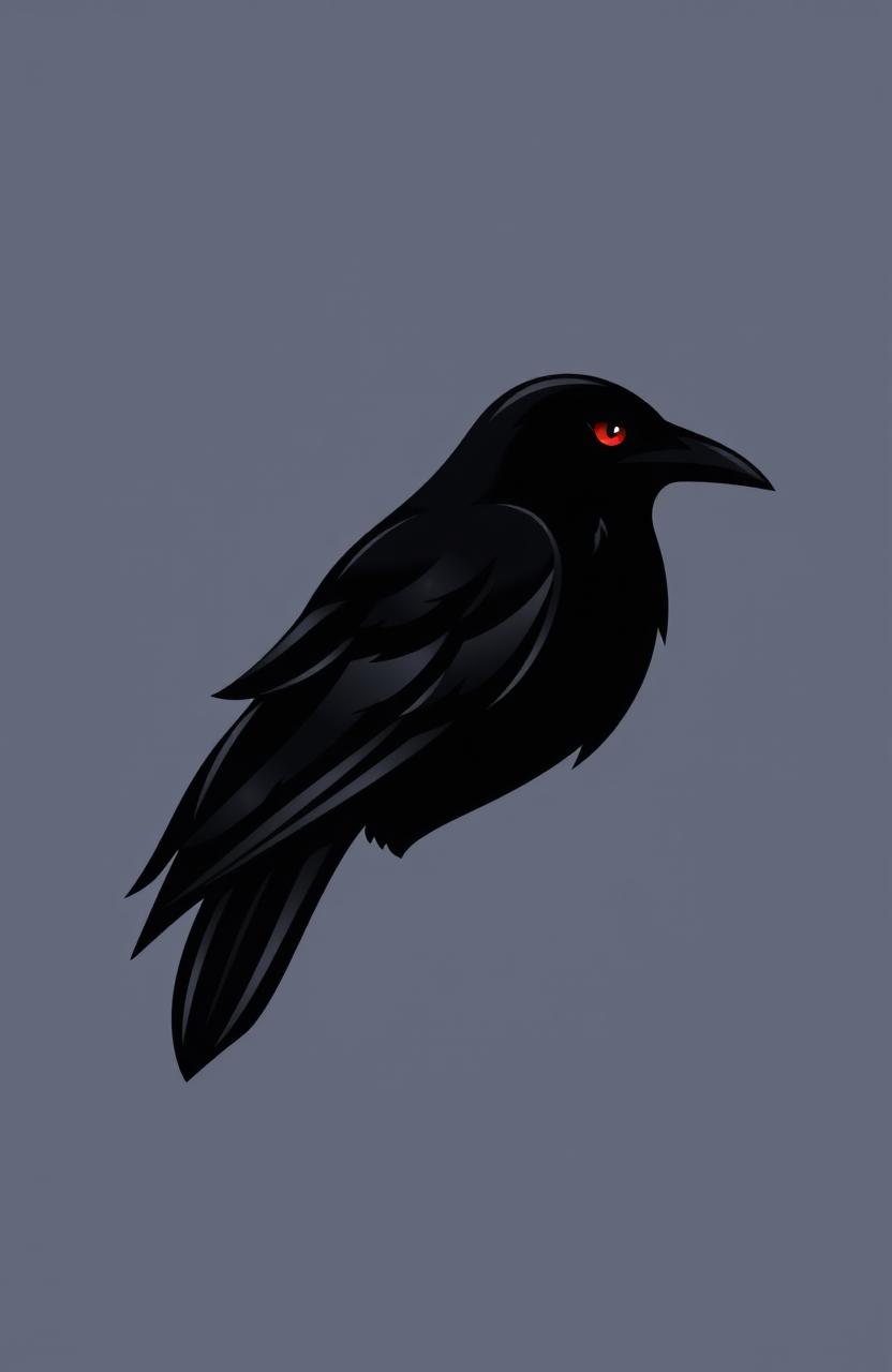 A sleek, modern logo featuring a stylized black raven with striking red eyes