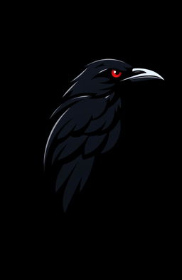 A sleek, modern logo featuring a stylized black raven with striking red eyes