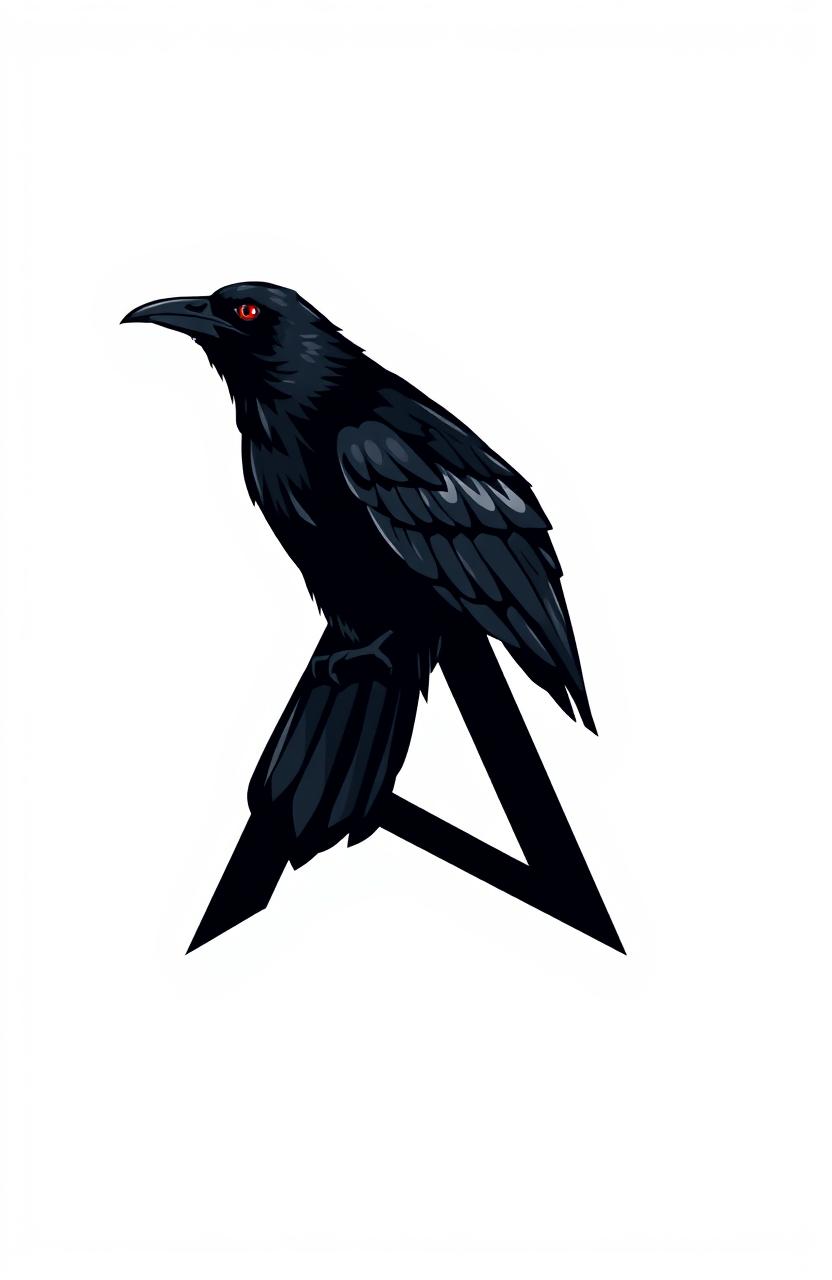 A striking logo featuring a black crow with glowing red eyes perched prominently on the letter 'A'