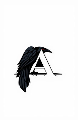 Logo design featuring a sleek, stylized black raven with striking red eyes, perched prominently on the letter 'A'