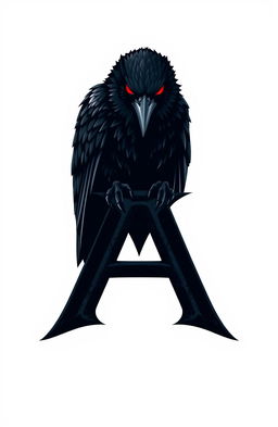 A striking logo featuring a black raven with glowing red eyes perched on top of the letter 'A'