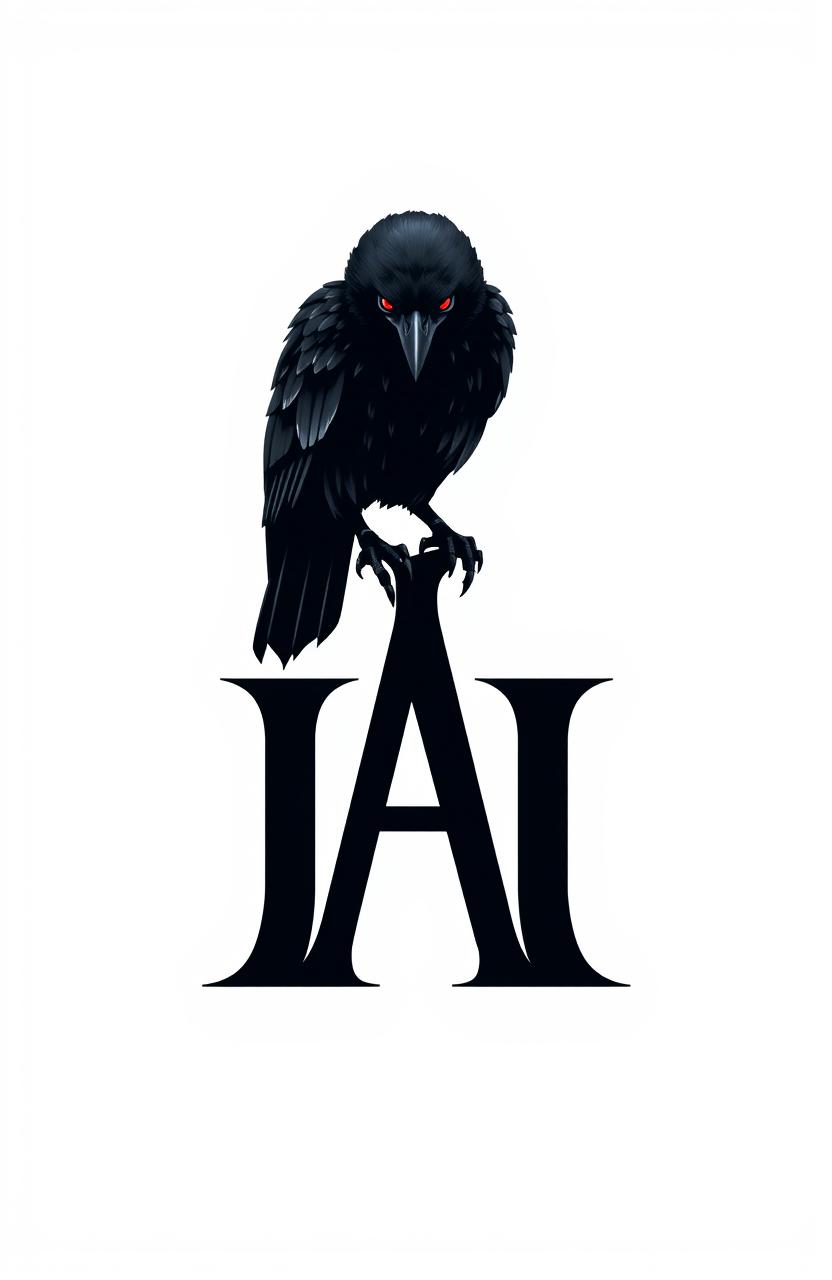 A striking logo featuring a black raven with glowing red eyes perched on top of the letter 'A'