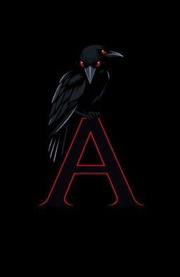 A striking logo design featuring a black raven with vivid red eyes, perched elegantly on the letter 'A'