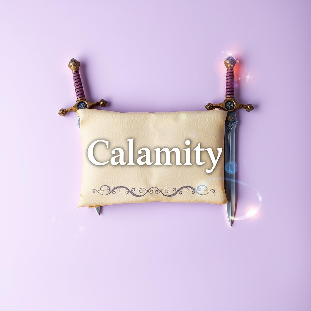 A fantasy book cover titled "Calamity", featuring a soft pastel purple color palette