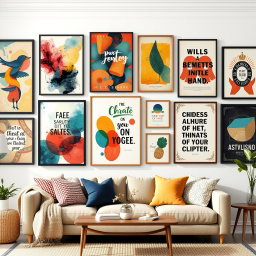 An assortment of stunning wall art posters, featuring an eclectic mix of styles such as abstract art, vintage illustrations, and contemporary photography
