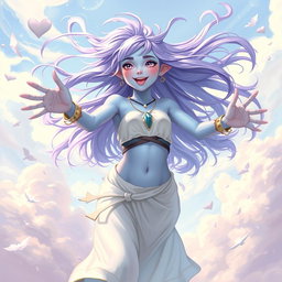 A young adult air genasi character in the DnD art style, bursting with energy and vitality