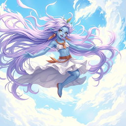 A young adult air genasi character depicted in the DnD art style, embodying energy and motion