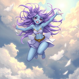 A young adult air genasi in the DnD art style, radiating energy and always in motion