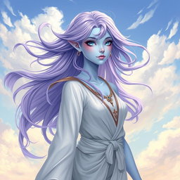 A young adult air genasi character illustrated in the DnD art style