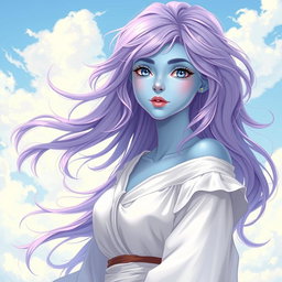 A young adult air genasi character illustrated in the DnD art style
