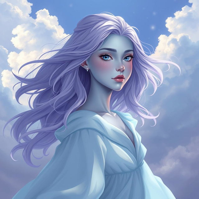 A young adult air genasi illustrated in the DnD art style