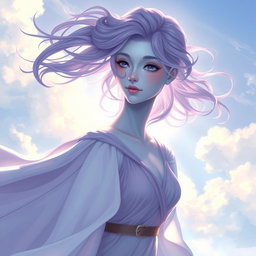 A young adult air genasi illustrated in the DnD art style