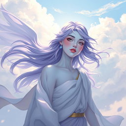 A young adult air genasi illustrated in the DnD art style