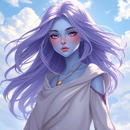 A young adult air genasi illustrated in the DnD art style
