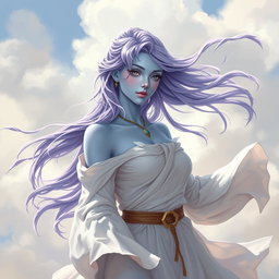 A young adult air genasi depicted in the DnD art style