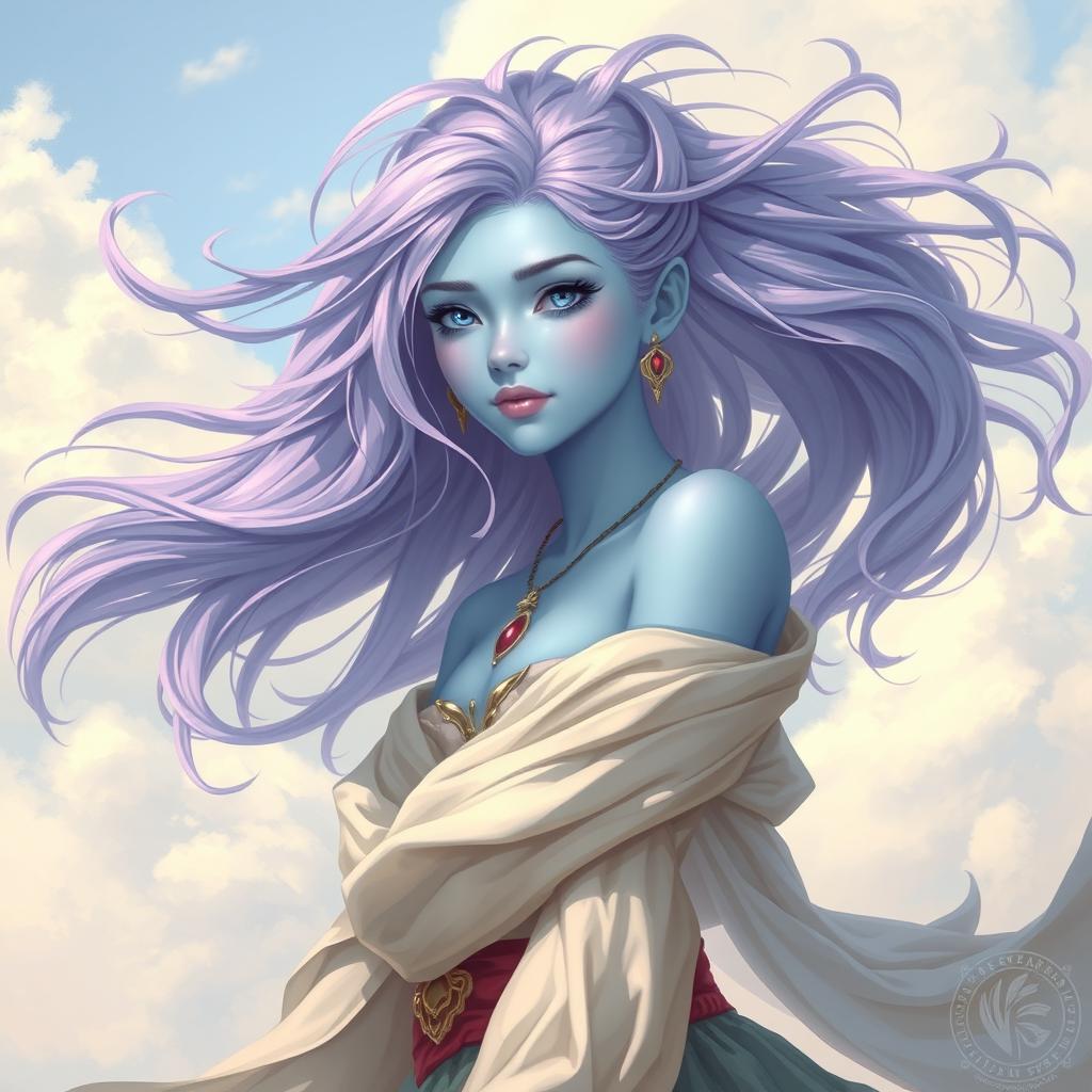 A young adult air genasi depicted in the DnD art style